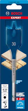 Borr tillverkad av Bosch, 30 mm med spetsig design, förpackad i blå och röd förpackning med text "Bosch Expert".