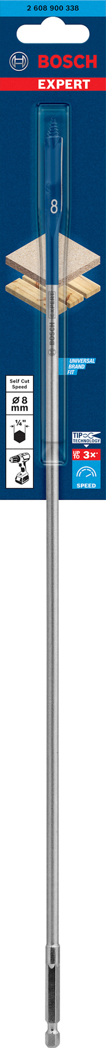 Borr från Bosch Expert-serien, förpackat i ett blått och rött fodral med logotyp och produktinformation.