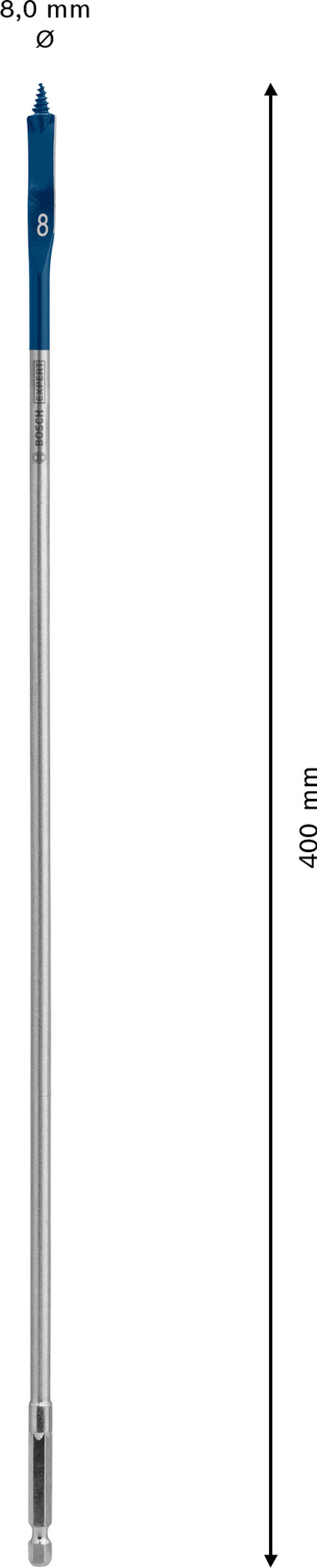 Teleskopskaft, 400 mm långt, med blå och metallisk färg. Diameter 8,0 mm.