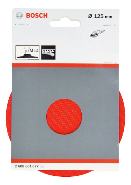 Förpackning av ett slipverktyg från Bosch, diameter 125 mm, med M14 fäste.