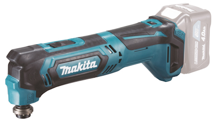 Makita multiverktyg med blå och svart design, batterifack synligt utan batteri.