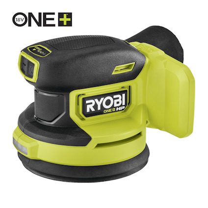 Excenterslip i svart och grönt med märket "RYOBI" på sidan. Text "18V ONE+" syns i övre vänstra hörnet.