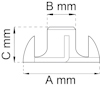 Diagram av en komponent med måtten A mm, B mm och C mm markerade med pilar.