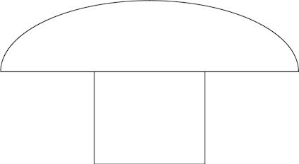 En stiliserad teckning av en svamp med rundad hatt och rak stam.