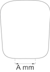 Teckning av en fyrsidig form med bågade hörn och märkningen "A mm" vid basen.