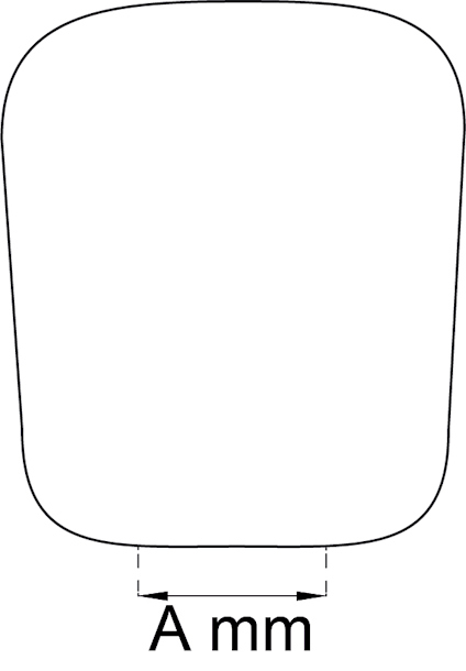 Teckning av en fyrsidig form med bågade hörn och märkningen "A mm" vid basen.