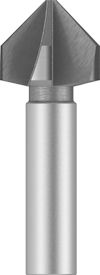 Metallborr med konisk spets och cylindrisk skaft, användbar för försänkning eller att skapa avrundade kanter.
